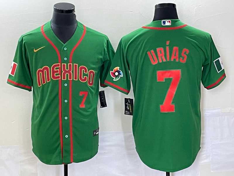 Men%27s Mexico Baseball #7 Julio Urias Number 2023 Green World Classic Stitched Jersey12->2023 world baseball classic->MLB Jersey